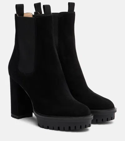 Gianvito Rossi Barry Suede Platform Ankle Boots In Black