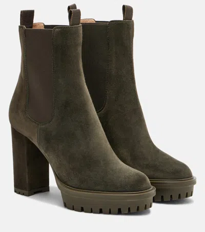 Gianvito Rossi Barry Suede Platform Ankle Boots In Green
