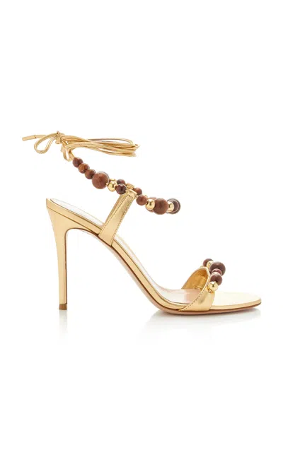 Gianvito Rossi Beaded Metallic-leather Sandals In Gold