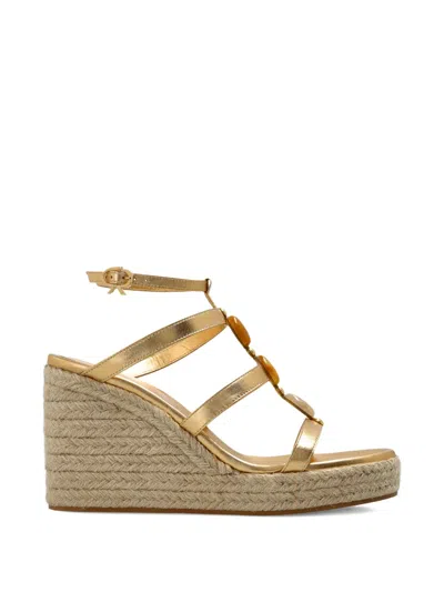 Gianvito Rossi Beaded Strappy Wedge Trainers In Gold