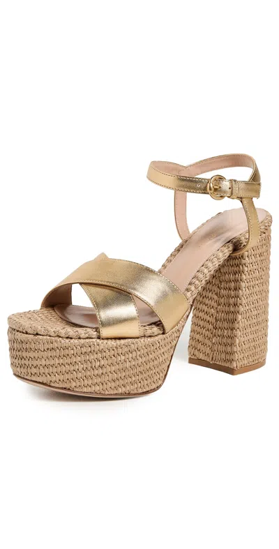 Gianvito Rossi Bebe 125 Raffia And Leather Platform Sandals In Gold