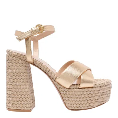 Gianvito Rossi 130 Metallic Leather Espadrille Platform Sandals In Beige