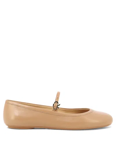 Gianvito Rossi Beige Ballet Flats With Instep Strap And Ribbon Buckle In Tan
