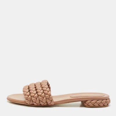 Pre-owned Gianvito Rossi Beige Braided Leather Flat Sandals Size 41