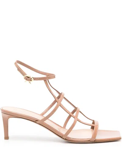 Gianvito Rossi Beige Caged Leather Sandals In Nude