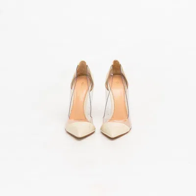 Pre-owned Gianvito Rossi Beige Leather And Pvc Plexi Pointed Toe Pumps, 37.5