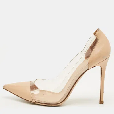 Gianvito Rossi Beige Leather And Pvc Plexi Pointed Toe Pumps In Neutral