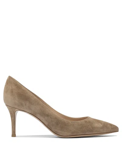 Gianvito Rossi Mid-height Beige Suede And Leather Heeled Shoes In Brown
