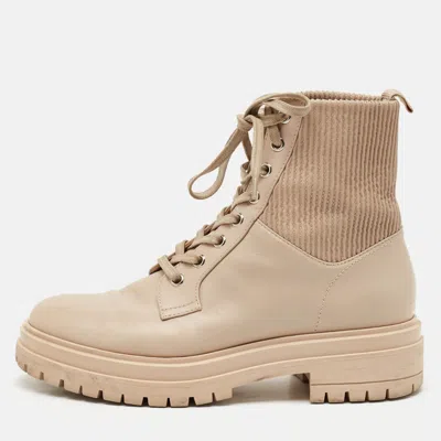 Pre-owned Gianvito Rossi Beige Leather Martis Combat Boots Size 38