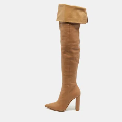 Pre-owned Gianvito Rossi Beige Leather Over The Knee Boots Size 39 In Sand