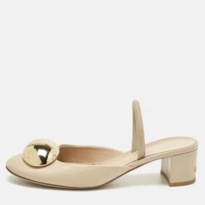 Pre-owned Gianvito Rossi Beige Leather Sphera Block Heel Pumps Size 38.5 In Sand