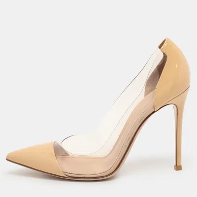 Gianvito Rossi Beige Patent Leather And Pvc Plexi Pumps In Brown