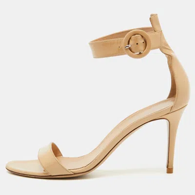 Pre-owned Gianvito Rossi Beige Patent Leather Portofino Ankle Strap Sandals Size 39