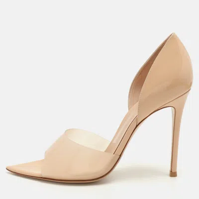 Pre-owned Gianvito Rossi Beige Pvc And Patent Leather Bree D'orsay Pumps Size 40.5