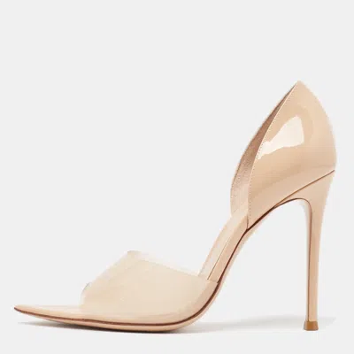 Pre-owned Gianvito Rossi Beige Pvc And Patent Leather Bree Open Toe Pumps Size 39