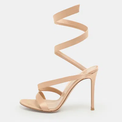 Pre-owned Gianvito Rossi Beige Satin Opera Twirl Ankle Wrap Sandals Size 38.5