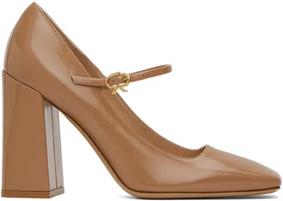 Gianvito Rossi Beige Square Toe Heels In Praline
