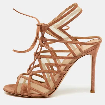 Pre-owned Gianvito Rossi Beige Suede And Mesh Cage Adria Sandals Size 39