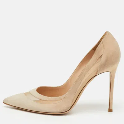 Gianvito Rossi Beige Suede And Mesh Pointed Toe Pumps In Neutral