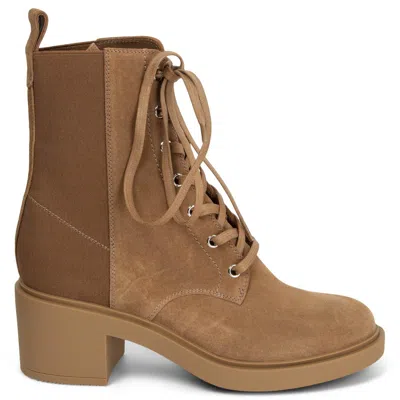 Pre-owned Gianvito Rossi Beige Suede Foster Lace Up Ankle Boots Shoes 39 In Brown