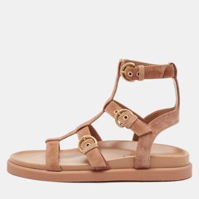 Pre-owned Gianvito Rossi Beige Suede Gladiator Flat Sandals Size 39.5