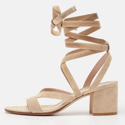 Pre-owned Gianvito Rossi Beige Suede Janis Ankle Wrap Sandals Size 37.5