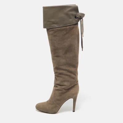 Pre-owned Gianvito Rossi Beige Suede Knee Length Boots Size 39 In Brown