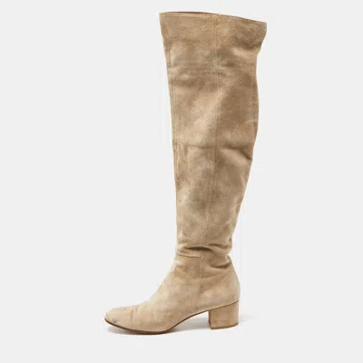 Pre-owned Gianvito Rossi Beige Suede Over The Knee Length Boots Size 40