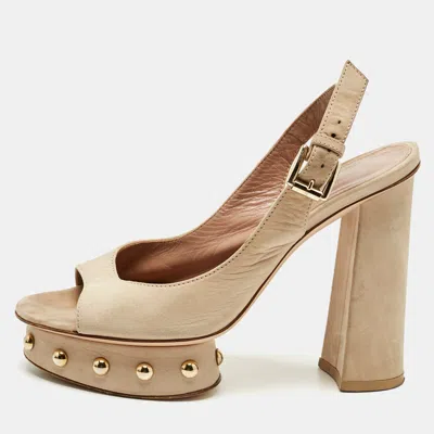 Gianvito Rossi Beige Suede Slingback Peep Toe Pumps In Neutral
