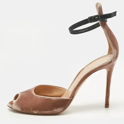 Gianvito Rossi Beige Velvet Peep Toe Ankle Strap Pumps In Brown