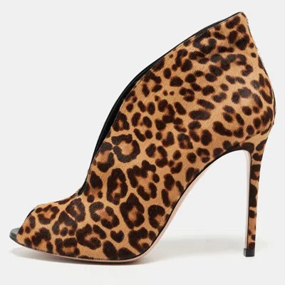 Pre-owned Gianvito Rossi Beige/brown Leopard Print Calf Hair Vamp Boots Size 41