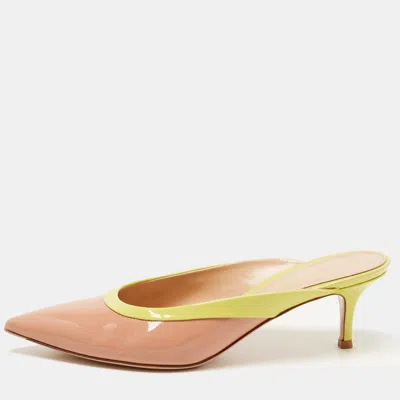 Pre-owned Gianvito Rossi Beige/green Patent Leather Fanny Mules Size 38.5