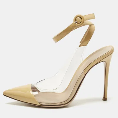 Pre-owned Gianvito Rossi Beige/transparent Leather And Pvc Anise Pointed Toe Ankle Strap Sandals Size 39
