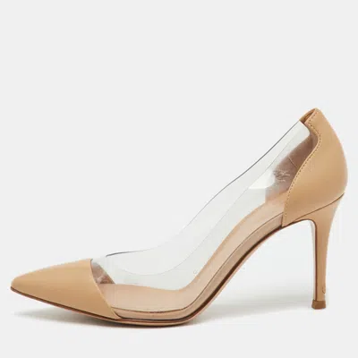 Pre-owned Gianvito Rossi Beige/transparent Leather And Pvc Plexi Pointed Toe Pumps Size 36.5 In Sand