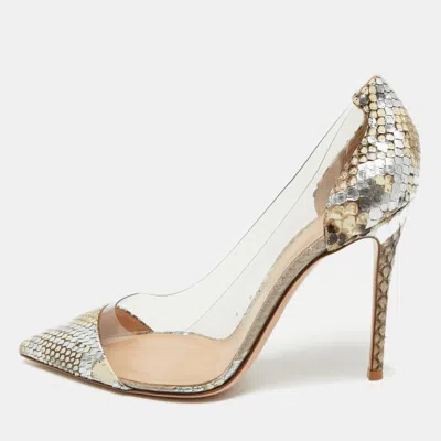 Pre-owned Gianvito Rossi Beige/transparent Pvc And Python Leather Plexi Pumps Size 41.5