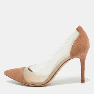 Pre-owned Gianvito Rossi Beige/transparent Pvc And Suede Plexi Pumps Size 36