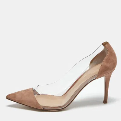Gianvito Rossi Beige/transparent Suede And Pvc Plexi Pumps In Brown