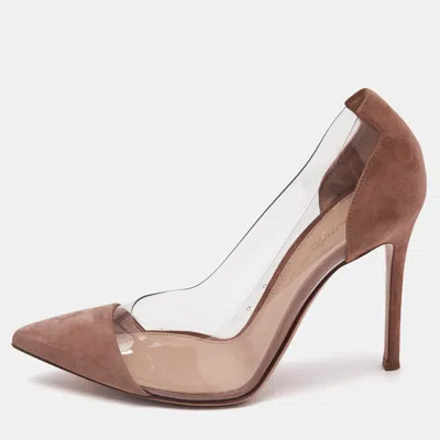 Pre-owned Gianvito Rossi Beige/transparent Suede And Pvc Plexi Pumps Size 38