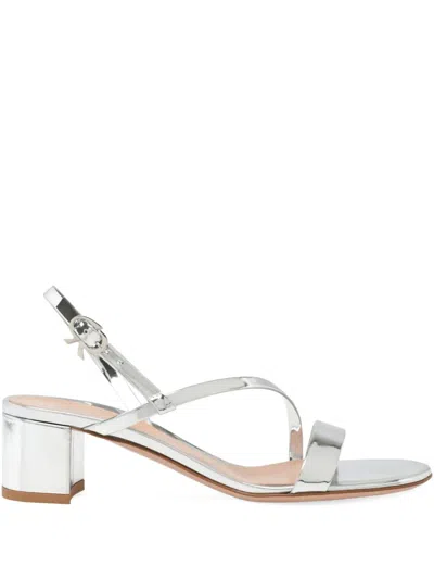 Gianvito Rossi Betsey 45 Metallic Leather Sandals In Silver