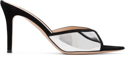 GIANVITO ROSSI BLACK & SILVER CONFETTI MULE HEELED SANDALS