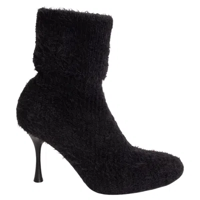 Pre-owned Gianvito Rossi Black Brushed Rib-knit Aspen 85 Sock Ankle Boots Shoes 39