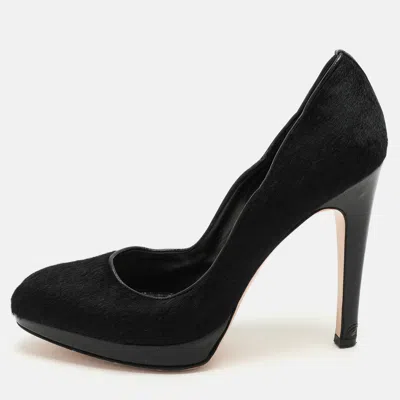 Pre-owned Gianvito Rossi Black Calf Hair And Patent Leather Pumps Size 38.5