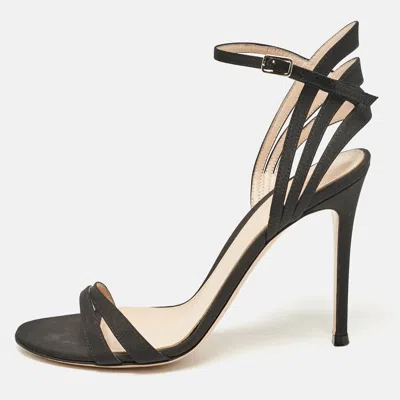 Pre-owned Gianvito Rossi Black Canvas Ankle Strap Sandals Size 37.5