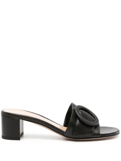 Gianvito Rossi Black Decorative Buckle Leather Mules In Schwarz