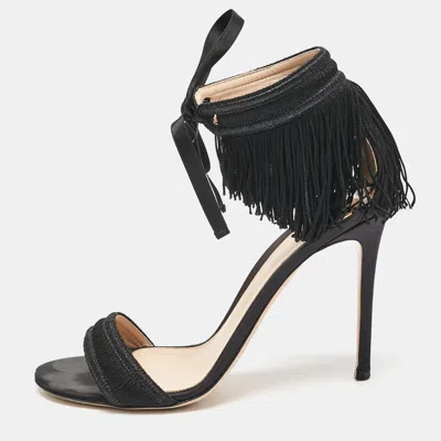 Gianvito Rossi Black Fabric And Satin Fringe Ankle Strap Sandals