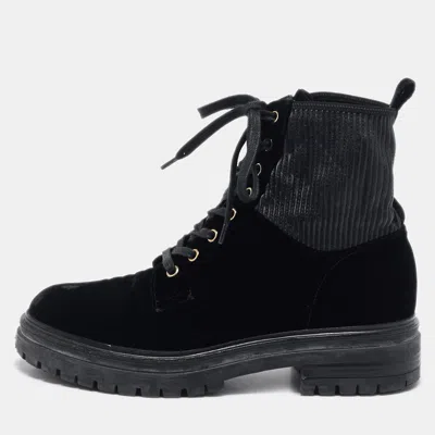 Pre-owned Gianvito Rossi Black Fabric And Velvet Combat Boots Size 40