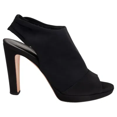 Pre-owned Gianvito Rossi Black Grosgrain Slingback Platform Sandals Shoes 37