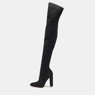 Pre-owned Gianvito Rossi Black Knit Fabric Knee Length Boots Size 40