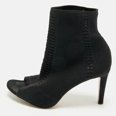 Gianvito Rossi Black Knit Fabric Peep Toe Ankle Length Boots