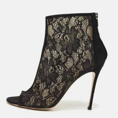 Pre-owned Gianvito Rossi Black Lace And Mesh Ankle Length Boots Size 39